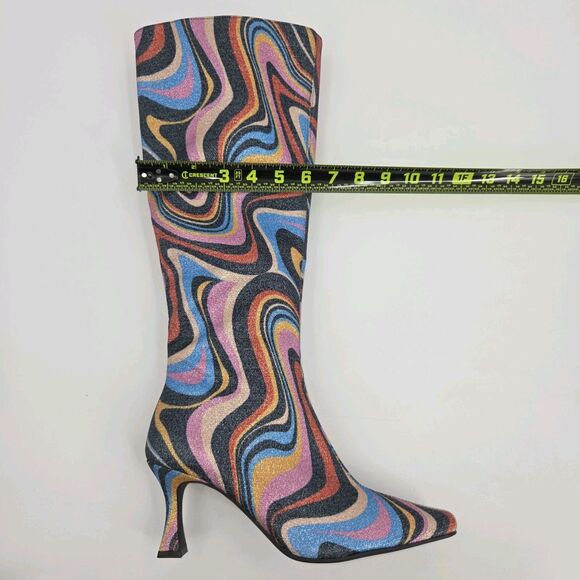 Gianni Bini Cat Walk 2 Glitter Mod Swirl  Tall Boots Womens Size 8 Disco 70s - Picture 10 of 11